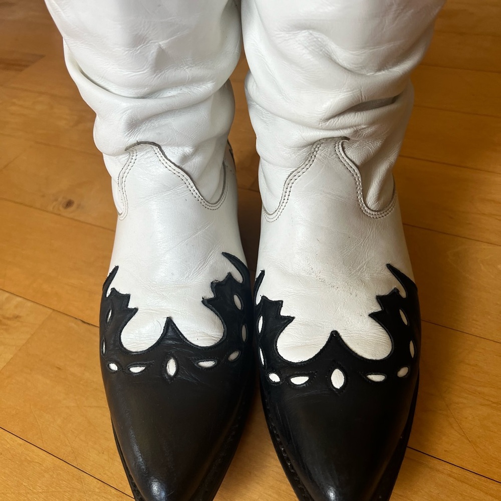 White and Black Western Boots